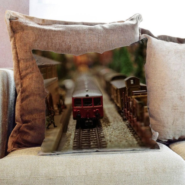Toy Train Photography - Decorative Pillow Throw Cushion Fabric , Case Cover Or With Filling