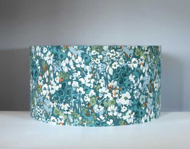 Teal Floral Lampshade, Impressionist Flower Print, Handmade Cotton Shade - 20-40cm Diameter - image 1