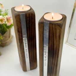 Wooden Candle Tealight Holders - Personalised 5Th Wedding Anniversary Handmade Beech Wood Gift Engagement Present Candlelight - thumbnail 3