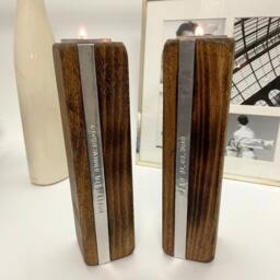 Wooden Candle Tealight Holders - Personalised 5Th Wedding Anniversary Handmade Beech Wood Gift Engagement Present Candlelight - thumbnail 2