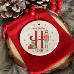 Personalised Nutcracker Christmas Santa Sack, Custom Fairy Stocking, Holiday Linen Gift Bag, Ceramic Bauble - thumbnail 2