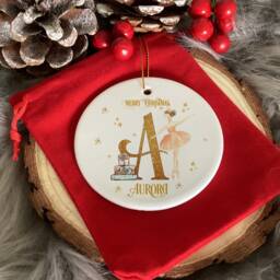 Personalised Nutcracker Christmas Santa Sack, Custom Fairy Stocking, Holiday Linen Gift Bag, Ceramic Bauble - thumbnail 3