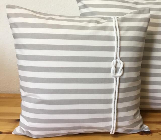 1x Maritime Cushion Cover, Country Style Pillow Sailor's Knot Gray/White - image 1