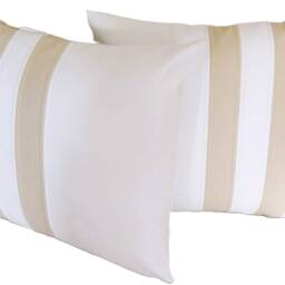 "2 White & Cream Twin Stripe Faux Leather Cushion Covers 16"" 18"" 20" - thumbnail 3
