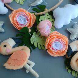 Coral Flamingo Baby Mobile Tropical Nursery Decor, Felt Hanging Mobile - thumbnail 3