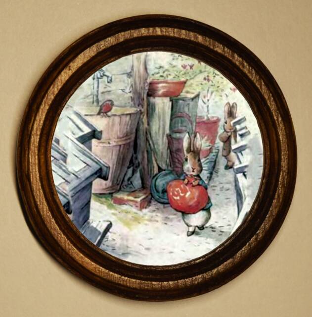 Beatrix Potter Art Print, Handmade Wooden Wall Hanging, Light Oak Framed Picture Benjamin & Peter Among The Flowerpots - image 1
