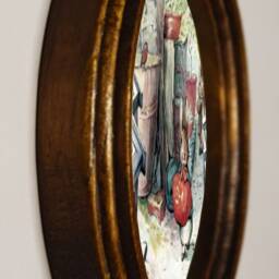 Beatrix Potter Art Print, Handmade Wooden Wall Hanging, Light Oak Framed Picture Benjamin & Peter Among The Flowerpots - thumbnail 2