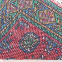 2'7x9'7 Ft Runner Rug, Turkmen Handmade Plush Wool Afghan Oriental Red Green Terracotta Tribal Bukhara Hallway - thumbnail 4