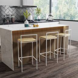 Mansi Wooden Stool, Oak Wood, Different Colors Of Metal Frame, Industrial Bar Kitchen Chair, Handmade - thumbnail 2