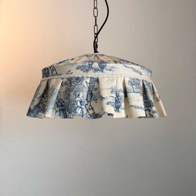 French Blue Toile Cotton Lampshade With Ruffles - image 1