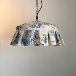French Blue Toile Cotton Lampshade With Ruffles - thumbnail 1