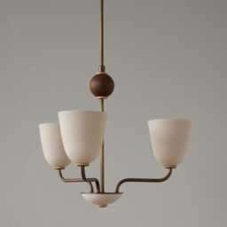 Handmade Mid Century Modern Brass Chandelier With Cone Shades - thumbnail 2