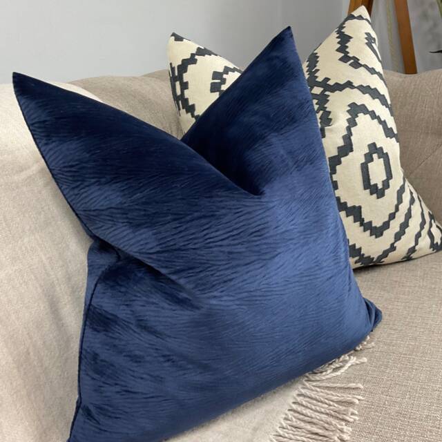 Navy Cushion Cover, Textured Velvet Pillow Designer Cover - Harlequin Fabric, Double Sided Throw , Sofa - image 1
