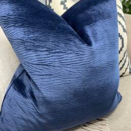Navy Cushion Cover, Textured Velvet Pillow Designer Cover - Harlequin Fabric, Double Sided Throw , Sofa - thumbnail 3