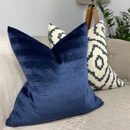 Navy Cushion Cover, Textured Velvet Pillow Designer Cover - Harlequin Fabric, Double Sided Throw , Sofa - thumbnail 2