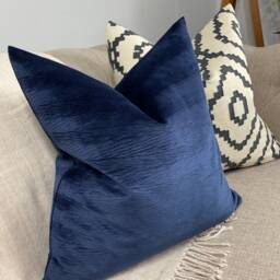 Navy Cushion Cover, Textured Velvet Pillow Designer Cover - Harlequin Fabric, Double Sided Throw , Sofa - thumbnail 1