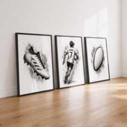 Personalised Rugby Prints - Set Of 3 Boys Bedroom Wall Art, Kids Sport Watercolour Decor - thumbnail 3