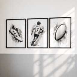 Personalised Rugby Prints - Set Of 3 Boys Bedroom Wall Art, Kids Sport Watercolour Decor - thumbnail 1