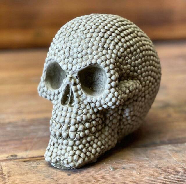 Stone Garden Pin Ball Skull Gothic Human Head Ornament Statue - image 1
