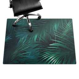 Tropical Leaves Office Chair Floor Protector, Green Desk Mat, Plants Vinyl Gaming Mat