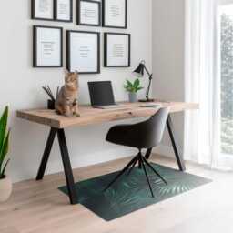 Tropical Leaves Office Chair Floor Protector, Green Desk Mat, Plants Vinyl Gaming Mat - thumbnail 3