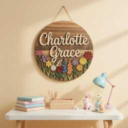 Personalized Wildflower Wood Name Sign, Custom Wooden Flower Birth Month Garden Wall Decor, Rose Daisy Iris Sign - thumbnail 2