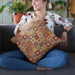 Peruvian Nasca Box Pattern Spun Polyester Square Throw Pillow For Home Decor - thumbnail 3