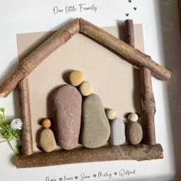 Personalised New Home Gift - Sweet Family Log House Pebble Picture Framed Decor Photo Frame Handmade - thumbnail 2