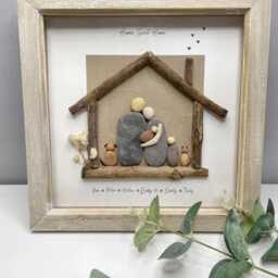 Personalised New Home Gift - Sweet Family Log House Pebble Picture Framed Decor Photo Frame Handmade - thumbnail 3