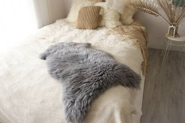 On Sale Genuine Sheepskin Rug - Gray Sheepskin Cover Cosy Scandinavian Decor Throw - image 1