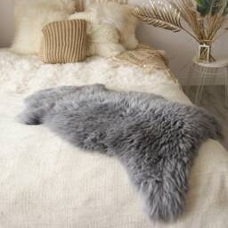 On Sale Genuine Sheepskin Rug - Gray Sheepskin Cover Cosy Scandinavian Decor Throw - thumbnail 2