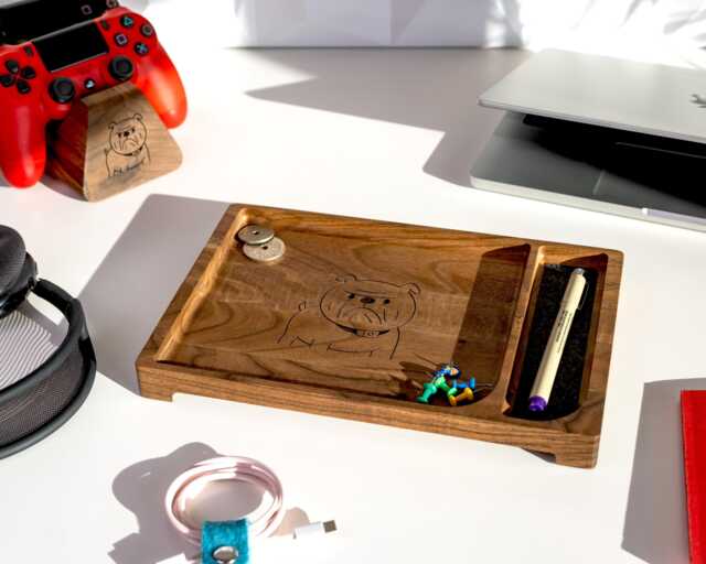 Personalized Wooden Desk Tray - Custom Office Organizer, Catch-All Valet - image 1