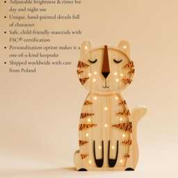 Wooden Tiger Night Light For Kids - Tropical Jungle Safari Nursery Decor, Handmade Lamp, Cat Lover Gift Boys, Wall Art Baby Shower - thumbnail 4