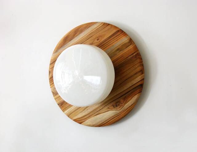 Large Flush Mount Wood With Glass Shade Minimalist Wall Fixture Light Living Room Dining Lighting Entry Sconce - image 1