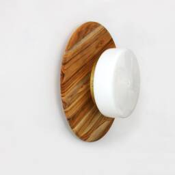 Large Flush Mount Wood With Glass Shade Minimalist Wall Fixture Light Living Room Dining Lighting Entry Sconce - thumbnail 3