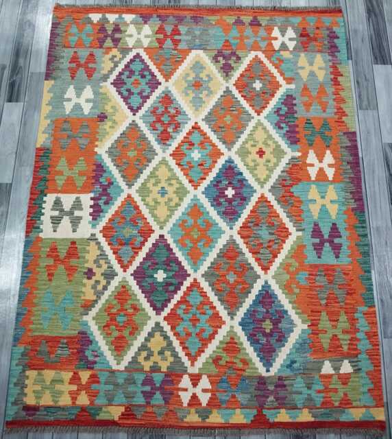 Kilim Rug Classic, Handmade Artisan Afghan Turkish, Scandinavian, Navajo, Bohemian Flatweave, Natural Wool 199x154 cm - image 1