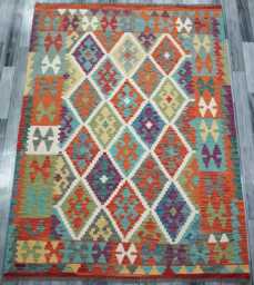 Kilim Rug Classic, Handmade Artisan Afghan Turkish, Scandinavian, Navajo, Bohemian Flatweave, Natural Wool 199x154 cm - thumbnail 1
