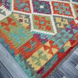 Kilim Rug Classic, Handmade Artisan Afghan Turkish, Scandinavian, Navajo, Bohemian Flatweave, Natural Wool 199x154 cm - thumbnail 2