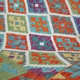 Kilim Rug Classic, Handmade Artisan Afghan Turkish, Scandinavian, Navajo, Bohemian Flatweave, Natural Wool 199x154 cm - thumbnail 4