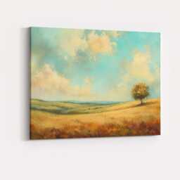 Soft Pastel Lone Tree Rolling Hills Scenic Landscape Canvas Wall Art Print Decor Picture Ready To Hang - thumbnail 4