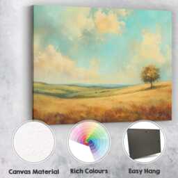 Soft Pastel Lone Tree Rolling Hills Scenic Landscape Canvas Wall Art Print Decor Picture Ready To Hang - thumbnail 2