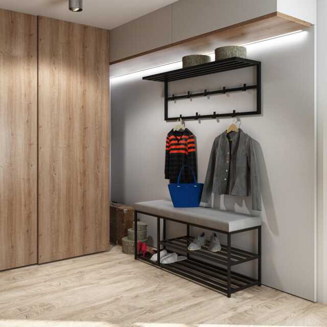 Upholstered Shoe Storage Bench With Shelf, Entryway Rack, Modern Hallway Bench, Metal Frame, Custom Sizes & Colors, Livi - image 1