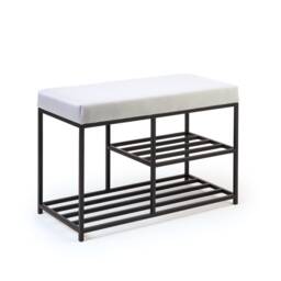Upholstered Shoe Storage Bench With Shelf, Entryway Rack, Modern Hallway Bench, Metal Frame, Custom Sizes & Colors, Livi - thumbnail 2