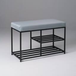 Upholstered Shoe Storage Bench With Shelf, Entryway Rack, Modern Hallway Bench, Metal Frame, Custom Sizes & Colors, Livi - thumbnail 4