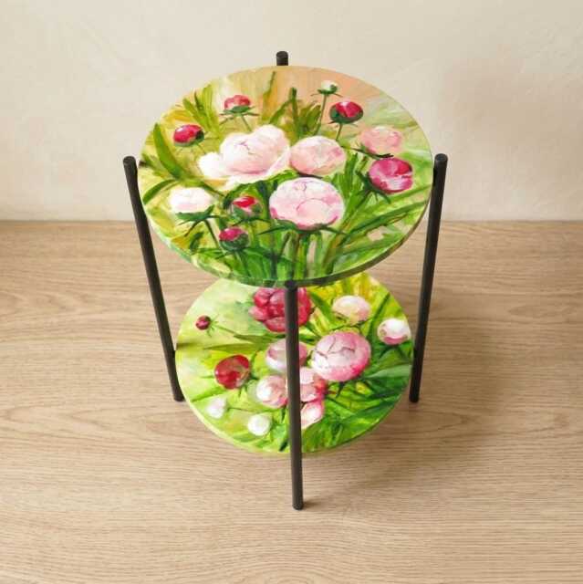 Hand Painted Bedside Table, Two Shelf Side Furniture For Small Places - image 1