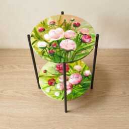 Hand Painted Bedside Table, Two Shelf Side Furniture For Small Places