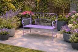 Purple Metal Garden Bench - Decorative Patio Outdoor Seating Lavender Romantic Furniture Cottage D??cor