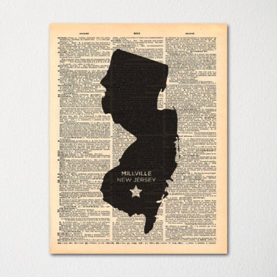 New Jersey Custom City-state Dictionary Art Print/Vintage Paper