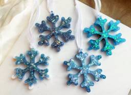 Glitter Snowflake Ornaments Resin Ornaments, Christmas Tree Decor, Sparkly Ornament Set, Blue Snowflakes - thumbnail 1