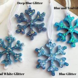Glitter Snowflake Ornaments Resin Ornaments, Christmas Tree Decor, Sparkly Ornament Set, Blue Snowflakes - thumbnail 2